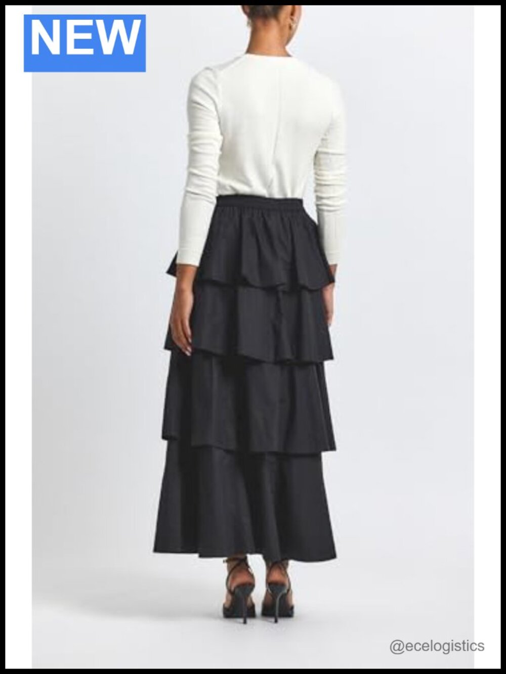 Tiered Ruffle Maxi Skirt Cotton Poly Poplin Zip Closure - Picture 3 of 3